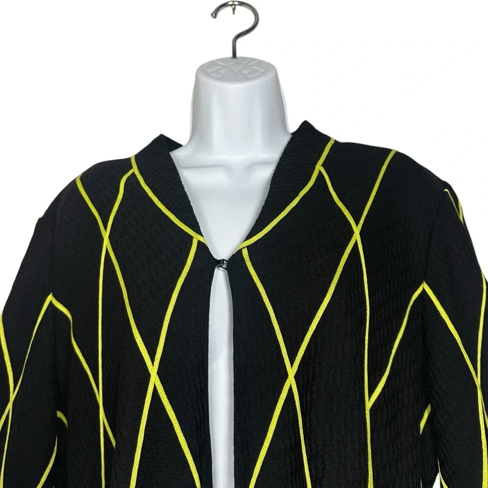 Misook XL Black Yellow Geometric Knit Open Front Clip Cardigan Jacket 3/4 Sleeve - Picture 5 of 11